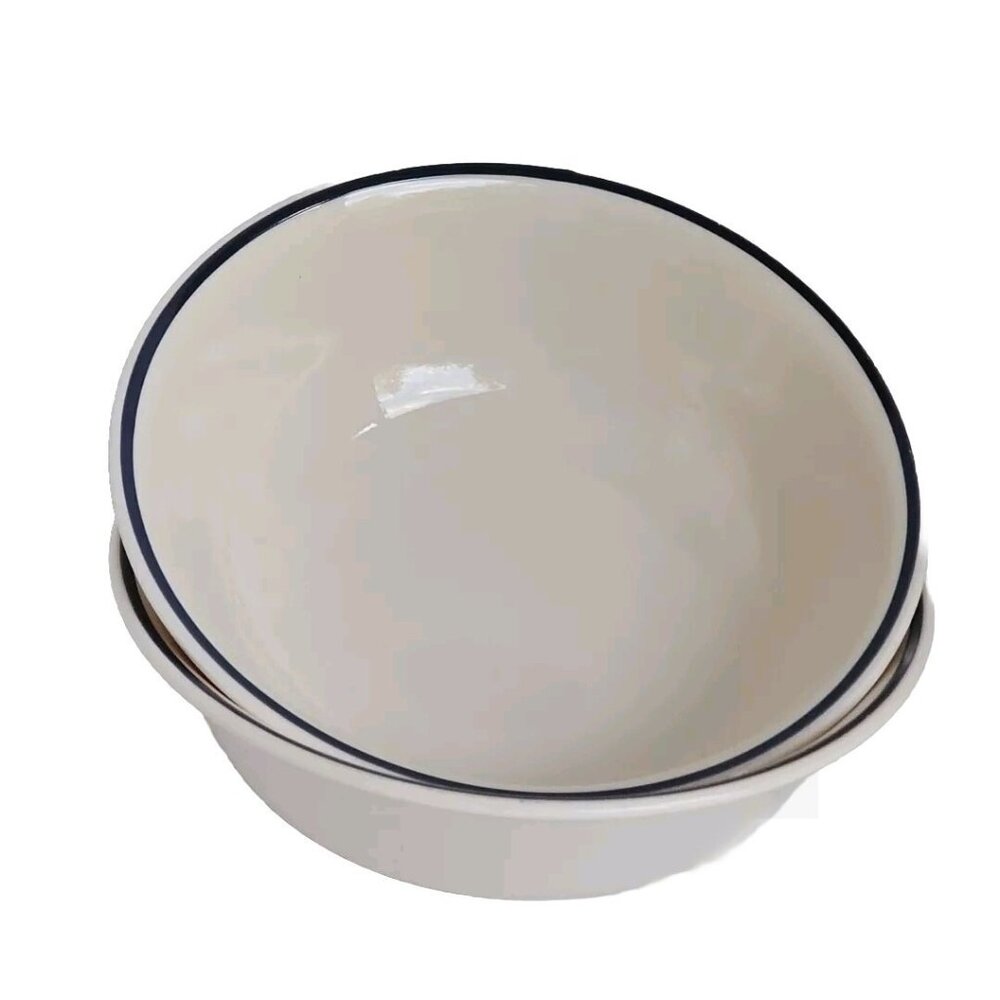 Corelle Soup Cereal Bowls navy blue stripe beige bowl  6.25” set of 2 Corning